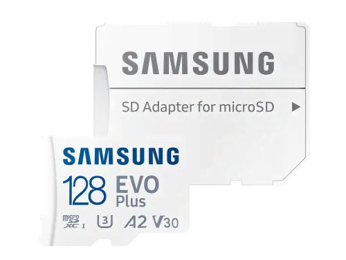 Память micro Secure Digital Card 128Gb Samsung EVO Plus 130 Мбайт/сек U3, V30, A2, / с адаптером SD [MB-MC128KA/(APC/EU)]